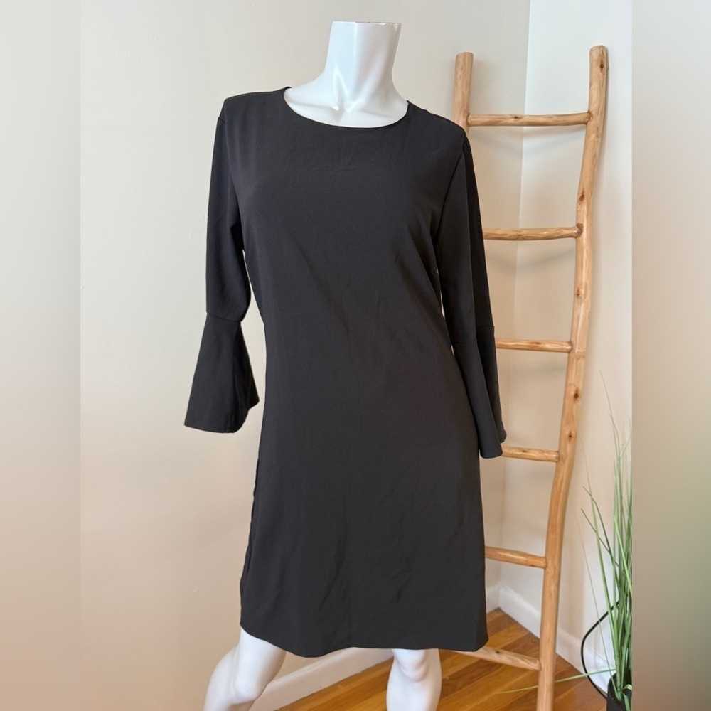 Lulu's Black Dress Long Bell Sleeves With Tie Back Large